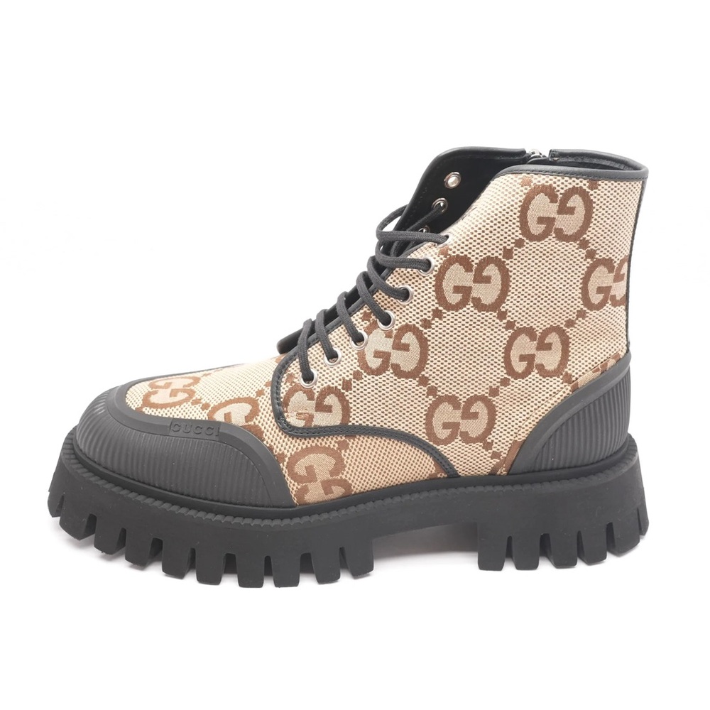 Gucci Men’s Maxi GG Lug Brown Boots with Chunky Sole in Monogram Print